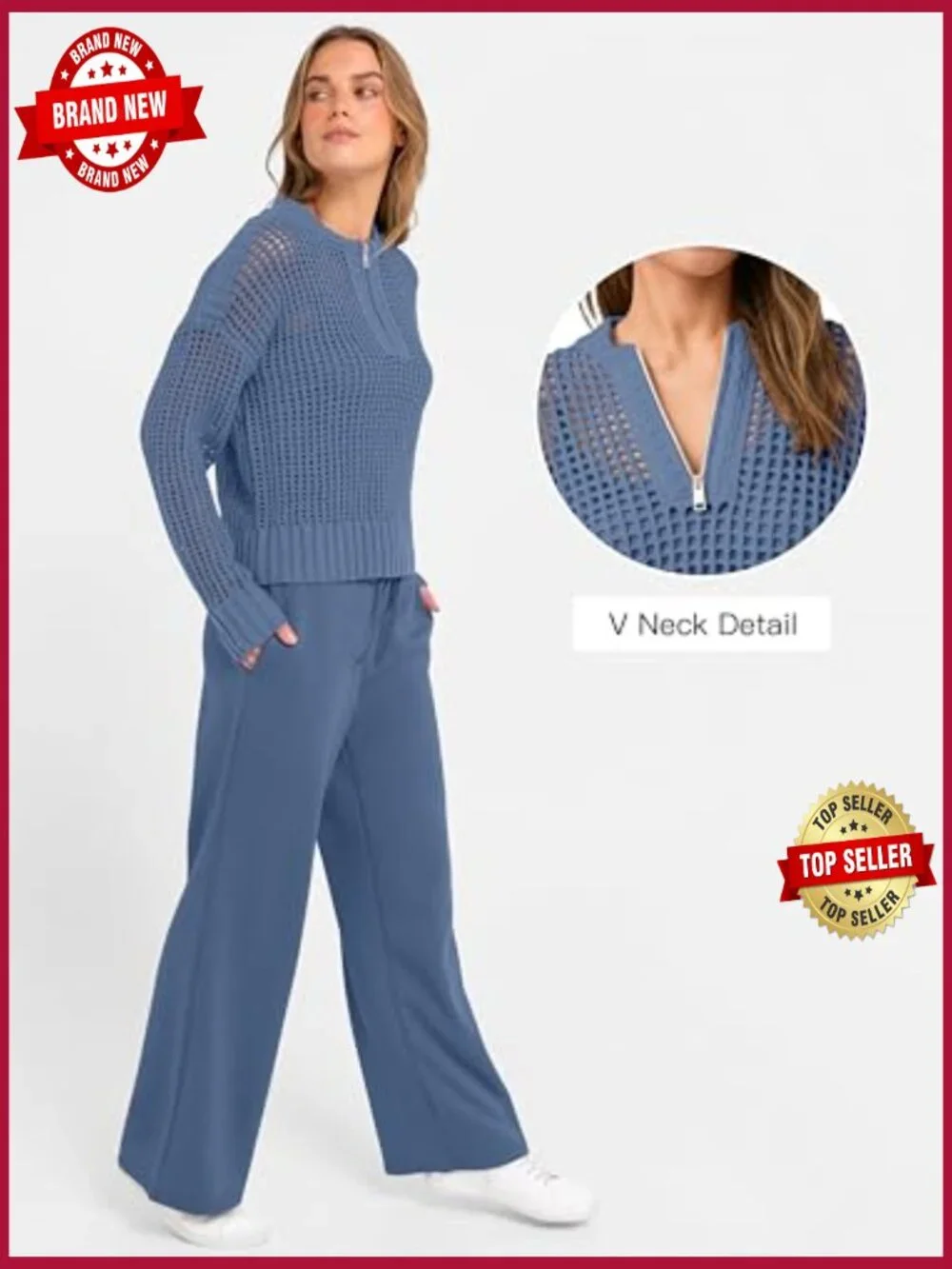 2 Piece Loungewear Set Crochet Top Wide Leg Pants Travel Matching Sets